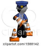 Poster, Art Print Of Black Police Man Holding A Traffic Cone