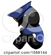 Poster, Art Print Of Black Police Man Sitting With Head Down Facing Sideways Left