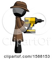Poster, Art Print Of Black Detective Man Using Drill Drilling Something On Right Side