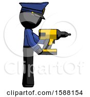 Poster, Art Print Of Black Police Man Using Drill Drilling Something On Right Side