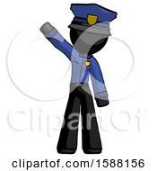Black Police Man Waving Emphatically With Right Arm
