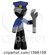 Black Police Man Holding Wrench Ready To Repair Or Work