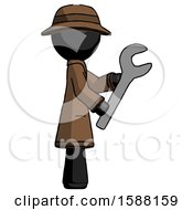 Poster, Art Print Of Black Detective Man Using Wrench Adjusting Something To Right