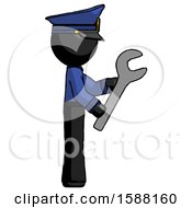 Poster, Art Print Of Black Police Man Using Wrench Adjusting Something To Right