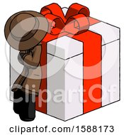 Poster, Art Print Of Black Detective Man Leaning On Gift With Red Bow Angle View
