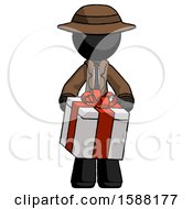 Poster, Art Print Of Black Detective Man Gifting Present With Large Bow Front View