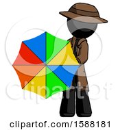Black Detective Man Holding Rainbow Umbrella Out To Viewer
