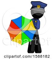 Black Police Man Holding Rainbow Umbrella Out To Viewer