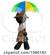 Poster, Art Print Of Black Detective Man Walking With Colored Umbrella