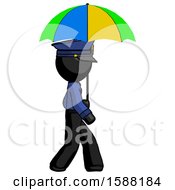Black Police Man Walking With Colored Umbrella