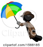 Poster, Art Print Of Black Detective Man Flying With Rainbow Colored Umbrella