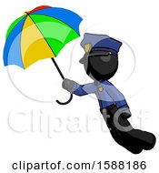Poster, Art Print Of Black Police Man Flying With Rainbow Colored Umbrella