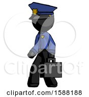Black Police Man Walking With Briefcase To The Left