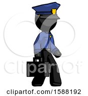 Black Police Man Walking With Briefcase To The Right