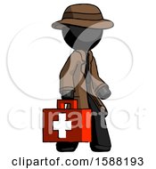 Black Detective Man Walking With Medical Aid Briefcase To Right