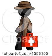Poster, Art Print Of Black Detective Man Walking With Medical Aid Briefcase To Left