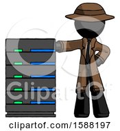 Poster, Art Print Of Black Detective Man With Server Rack Leaning Confidently Against It