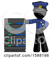 Poster, Art Print Of Black Police Man With Server Rack Leaning Confidently Against It
