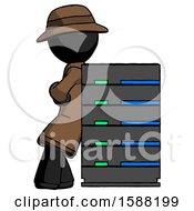 Black Detective Man Resting Against Server Rack