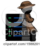 Poster, Art Print Of Black Detective Man Resting Against Server Rack Viewed At Angle