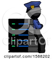 Poster, Art Print Of Black Police Man Resting Against Server Rack Viewed At Angle