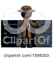 Poster, Art Print Of Black Detective Man With Server Racks In Front Of Two Networked Systems