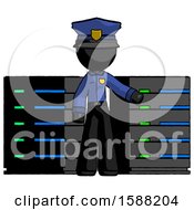 Poster, Art Print Of Black Police Man With Server Racks In Front Of Two Networked Systems