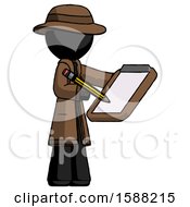 Black Detective Man Using Clipboard And Pencil