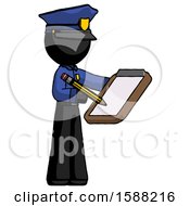 Black Police Man Using Clipboard And Pencil