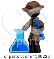 Black Detective Man Holding Test Tube Beside Beaker Or Flask