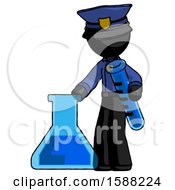 Black Police Man Holding Test Tube Beside Beaker Or Flask