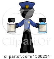 Black Police Man Holding Two Medicine Bottles