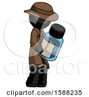 Black Detective Man Holding Glass Medicine Bottle