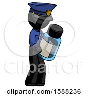 Black Police Man Holding Glass Medicine Bottle