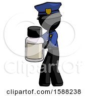 Black Police Man Holding White Medicine Bottle