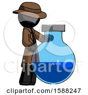 Poster, Art Print Of Black Detective Man Standing Beside Large Round Flask Or Beaker
