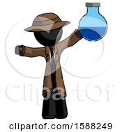 Black Detective Man Holding Large Round Flask Or Beaker
