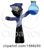 Black Police Man Holding Large Round Flask Or Beaker