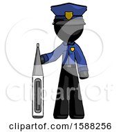 Poster, Art Print Of Black Police Man Standing With Large Thermometer