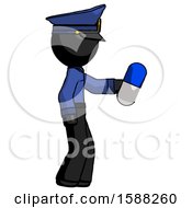Poster, Art Print Of Black Police Man Holding Blue Pill Walking To Right