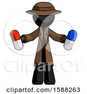 Black Detective Man Holding A Red Pill And Blue Pill