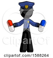 Black Police Man Holding A Red Pill And Blue Pill