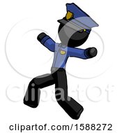 Poster, Art Print Of Black Police Man Running Away In Hysterical Panic Direction Left