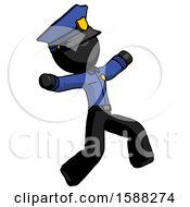 Poster, Art Print Of Black Police Man Running Away In Hysterical Panic Direction Right