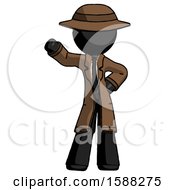 Black Detective Man Waving Right Arm With Hand On Hip