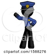 Black Police Man Waving Right Arm With Hand On Hip