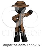 Black Detective Man Waving Left Arm With Hand On Hip