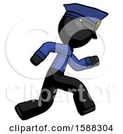 Black Police Man Running Fast Right