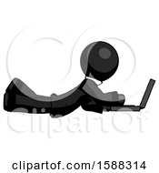 Poster, Art Print Of Black Clergy Man Using Laptop Computer While Lying On Floor Side View