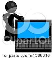 Poster, Art Print Of Black Clergy Man Beside Large Laptop Computer Leaning Against It